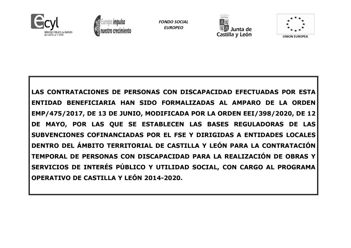 CONTRATACIONES DE PERSONAS CON DISCAPACIDAD SUBVENCIONADAS POR EL FSE PARA REALIZACIÓN DE OBRAS Y SERVICIOS DE INTERÉS PÚBLICO Y UTILIDAD SOCIAL