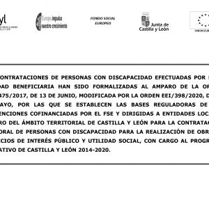 CONTRATACIONES DE PERSONAS CON DISCAPACIDAD SUBVENCIONADAS POR EL FSE PARA REALIZACIÓN DE OBRAS Y SERVICIOS DE INTERÉS PÚBLICO Y UTILIDAD SOCIAL