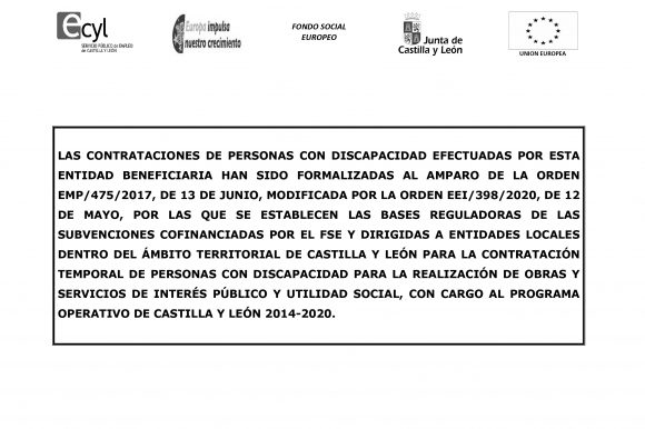 CONTRATACIONES DE PERSONAS CON DISCAPACIDAD SUBVENCIONADAS POR EL FSE PARA REALIZACIÓN DE OBRAS Y SERVICIOS DE INTERÉS PÚBLICO Y UTILIDAD SOCIAL